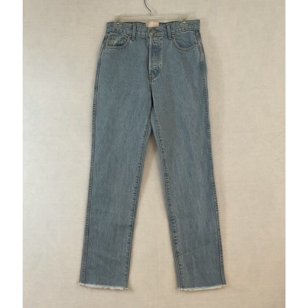 Revice Jeans Womens 30 High Waist Button Fly Light Wash Frayed Raw Hem Straight‎